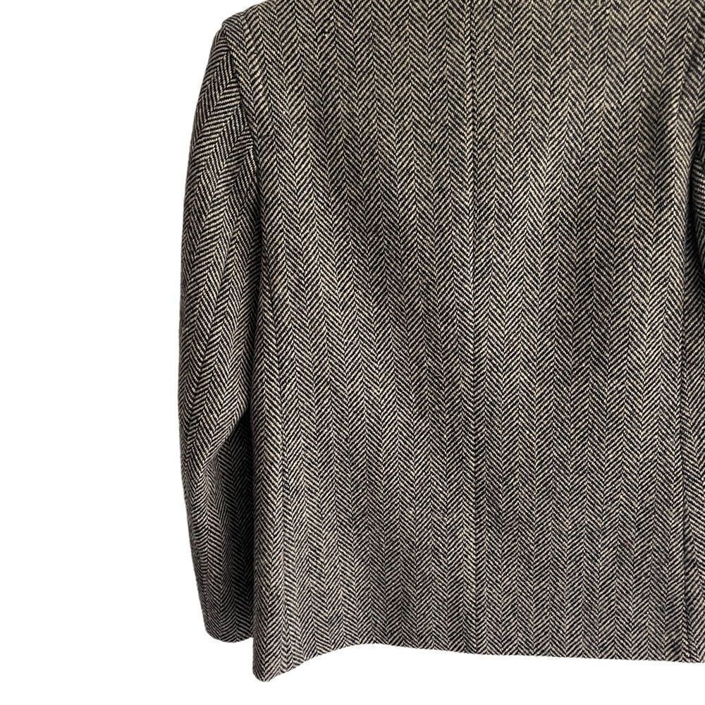VINTAGE BRIAN TUCKER Ireland Wool Herringbone Blazer Black Grey L - Picture 5 of 9